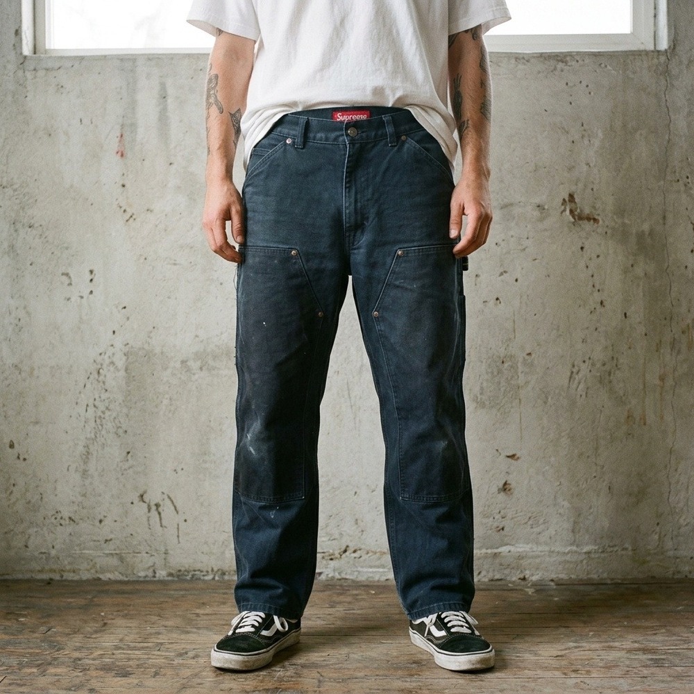 Supreme Mens Double Knee Painter Pants 30 Navy Blue Canvas Workwear Streetwear